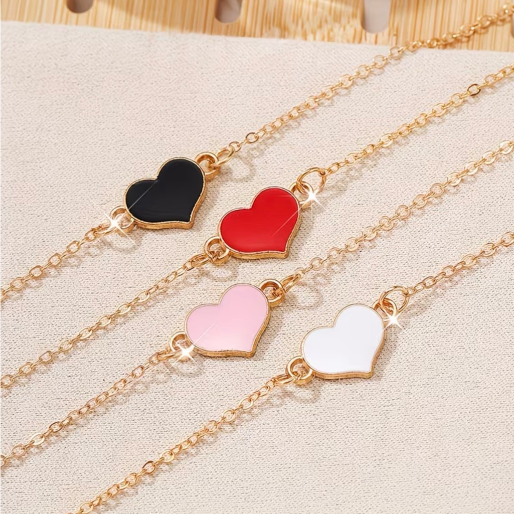 4pc Set Heart Charm Bracelet Set - Gold Black Red Pink White New 20$
